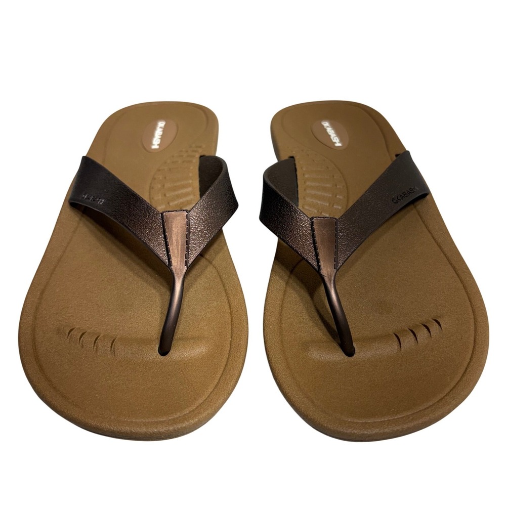 Okabashi Flip Flop Sandals Women Size 8-9 Brown Bronze Comfort Thong Made in USA